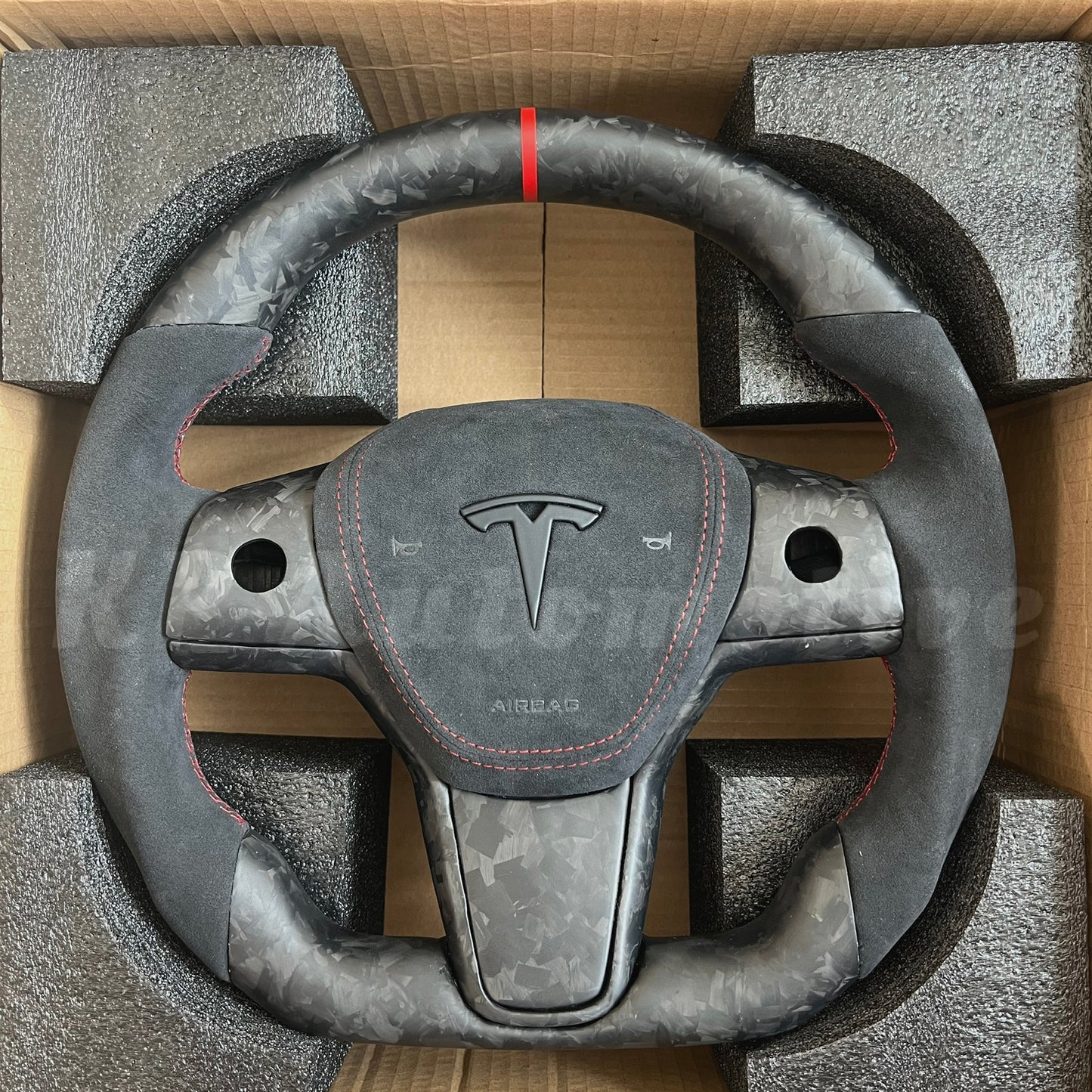 Model 3 霧面鍛造碳纖維方向盤(Alcantara)-全套