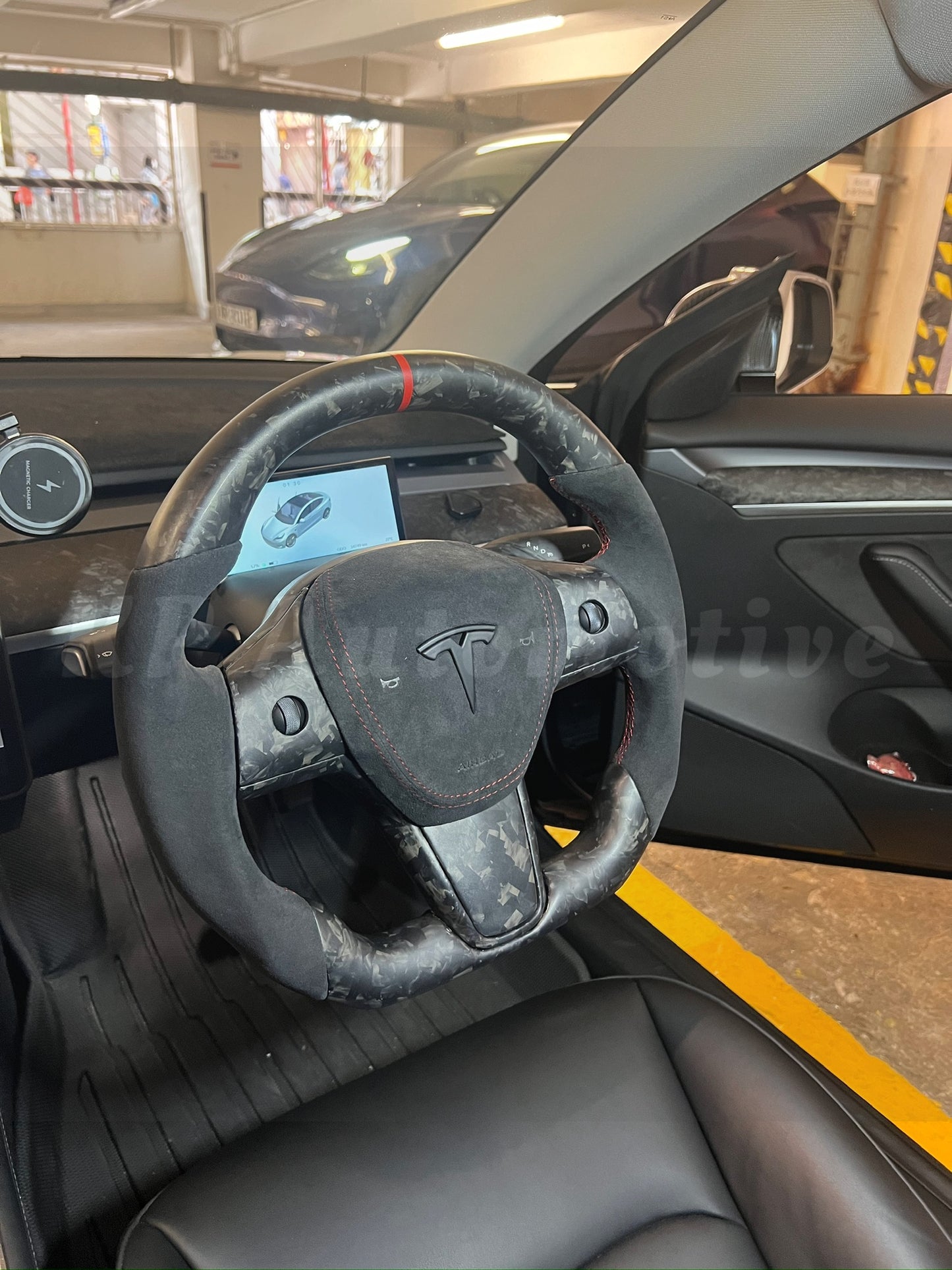 Model 3 霧面鍛造碳纖維方向盤(Alcantara)-全套