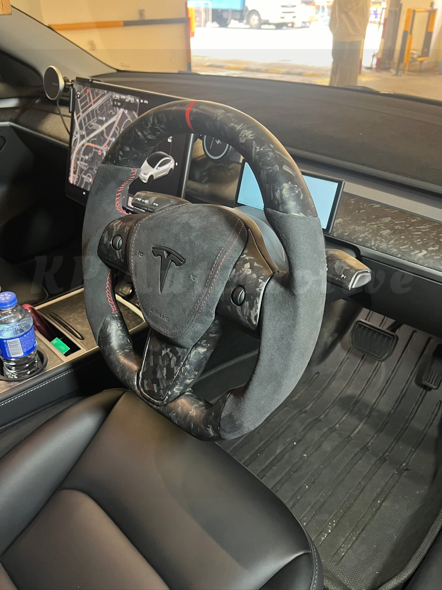 Model 3 霧面鍛造碳纖維方向盤(Alcantara)-全套