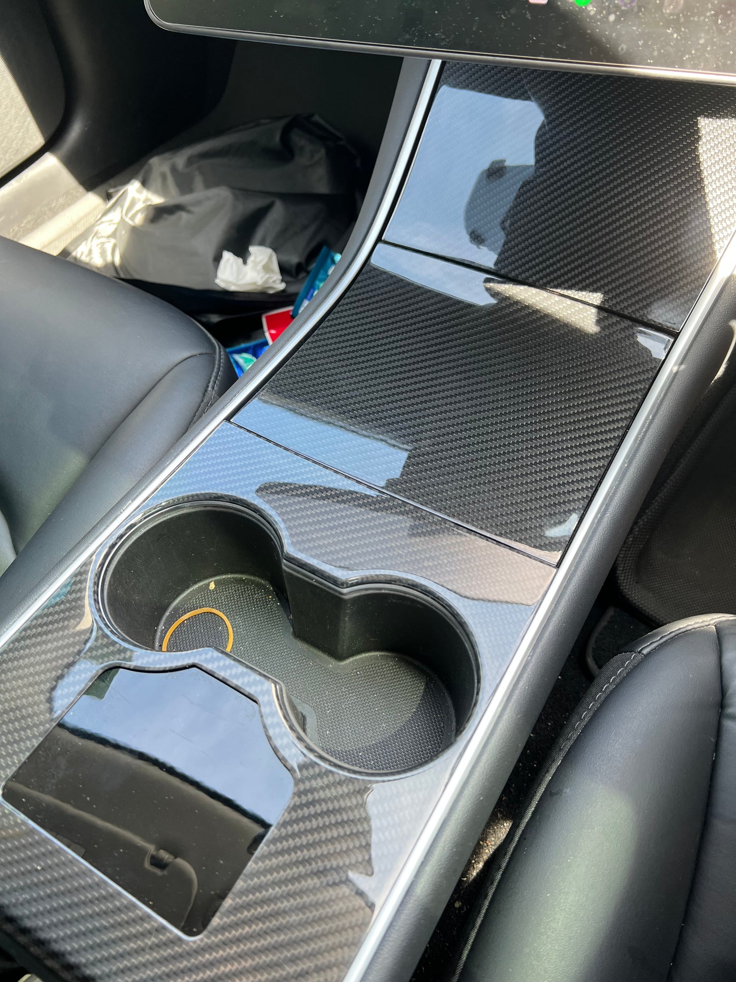 2017-2020 Model 3 乾碳中控台裝飾蓋(亮光碳纖維)
