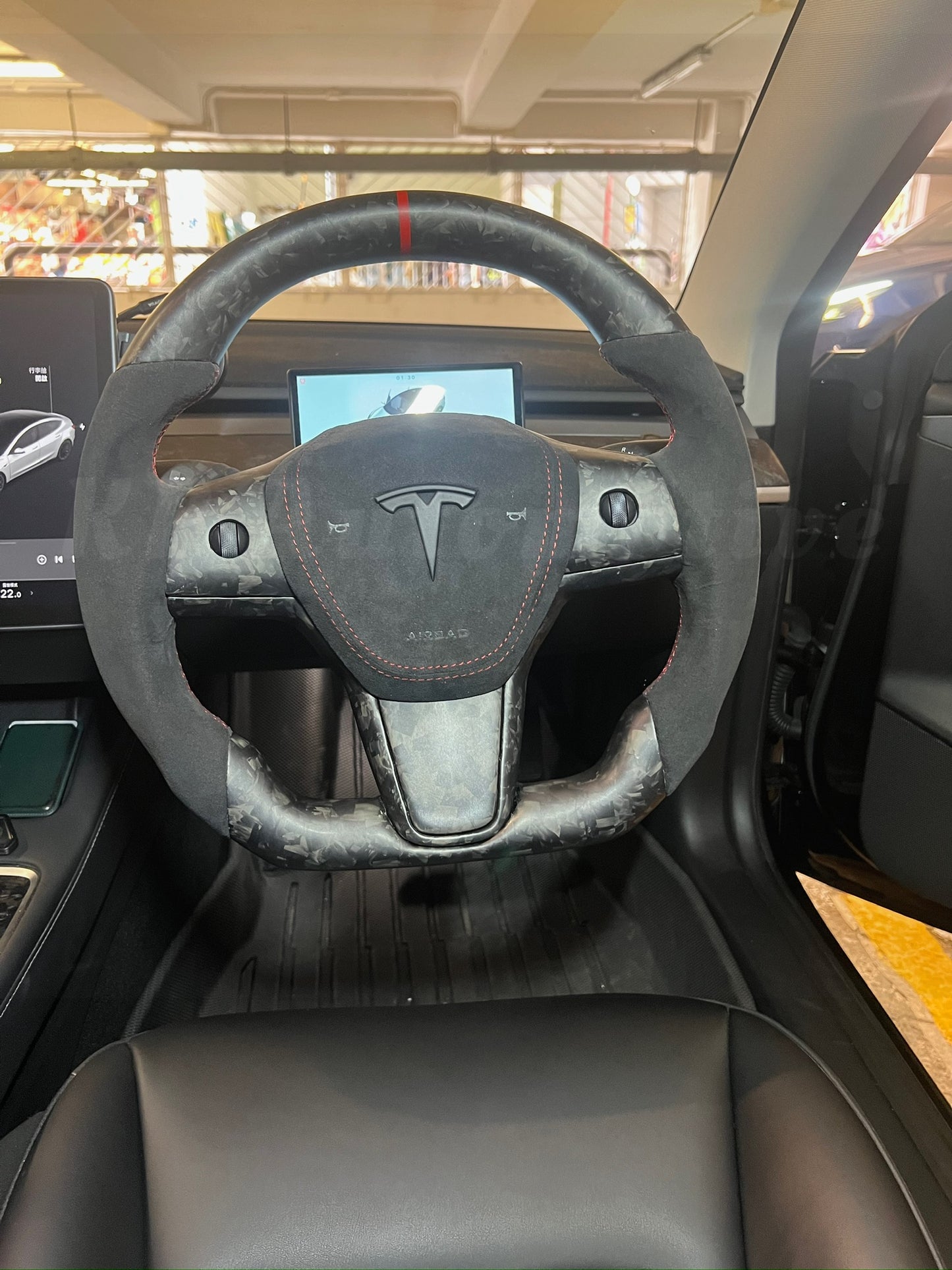 Model 3 霧面鍛造碳纖維方向盤（Alcantara）-全套