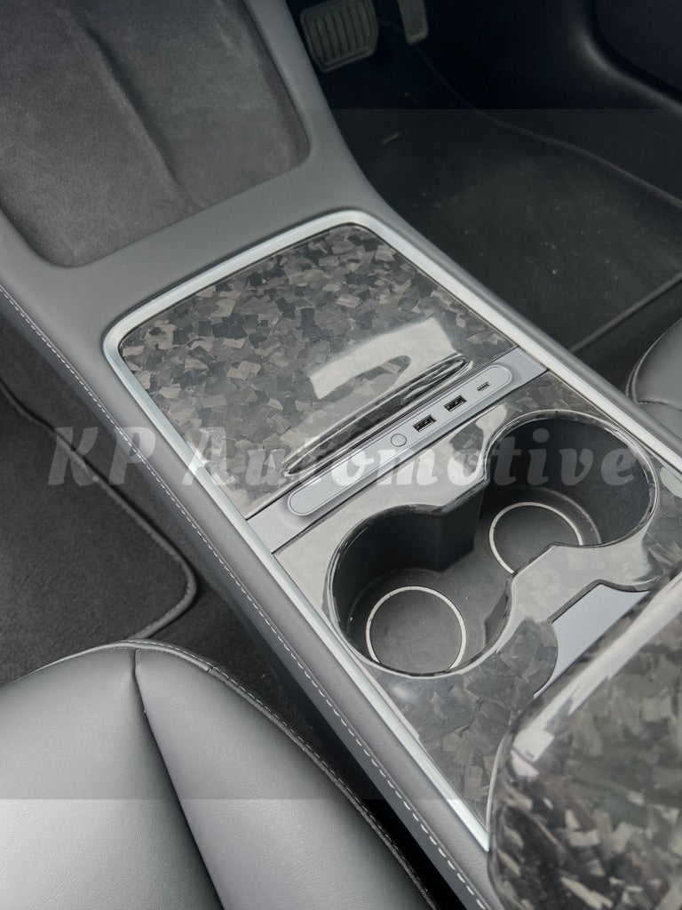 2021+ Model 3/Y Dry Carbon Center Console Trim Cover (Gloss Forged Carbon)